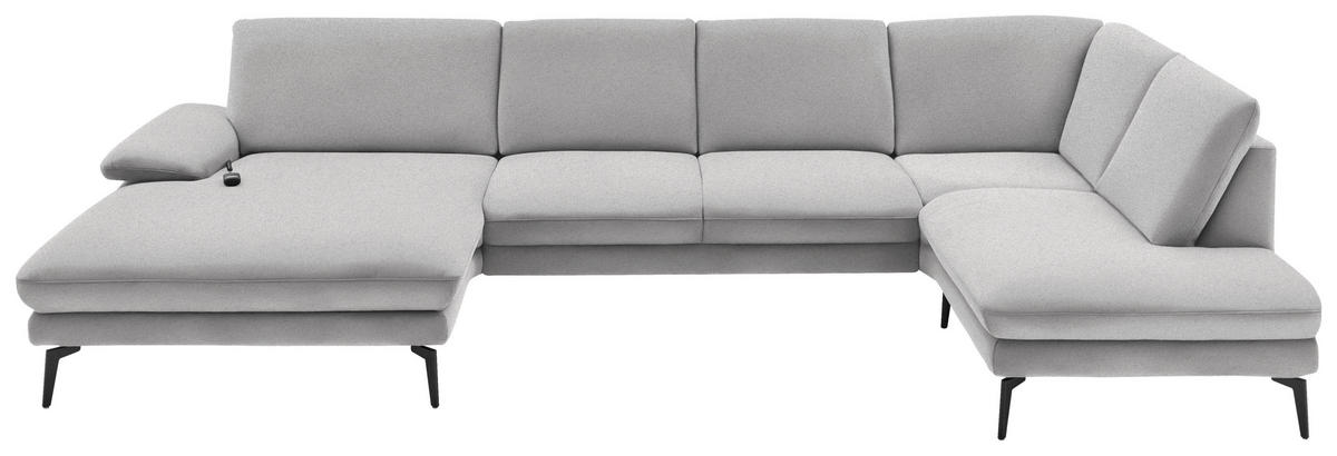 WOHNLANDSCHAFT in Webstoff Hellgrau  - Hellgrau/Schwarz, Design, Textil/Metall (180/344/208cm) - Dieter Knoll