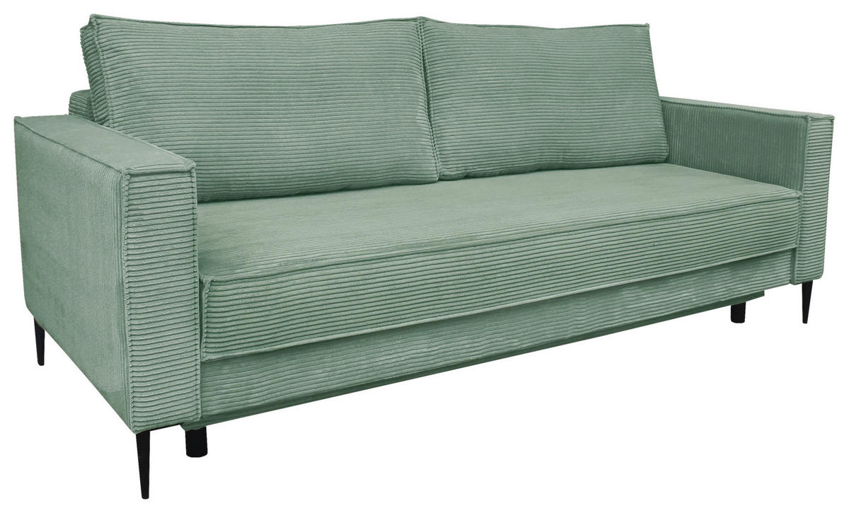 SCHLAFSOFA  mit Liegefunktion, Rücken echt, haustierfreundlicher Bezug Cord Olivgrün  - Schwarz/Olivgrün, KONVENTIONELL, Textil/Metall (222/93/98cm) - Carryhome