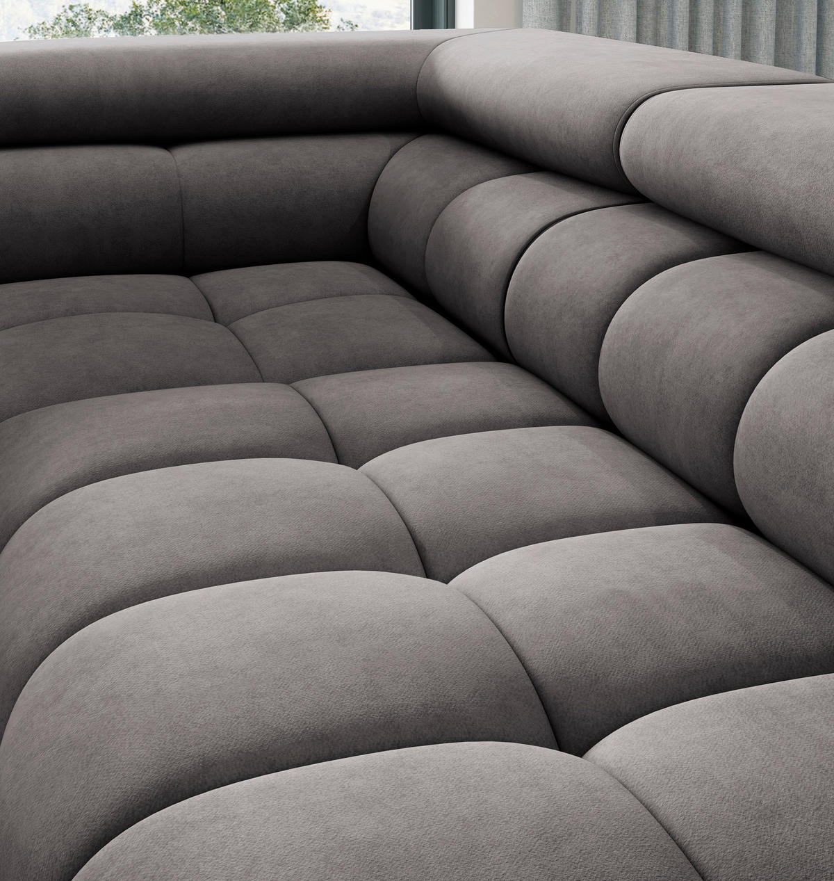 ECKSOFA FERUCCE in Chenille Grau  200/276 cm  - Schwarz/Grau, Design, Textil/Metall (200/276cm) - MID.YOU