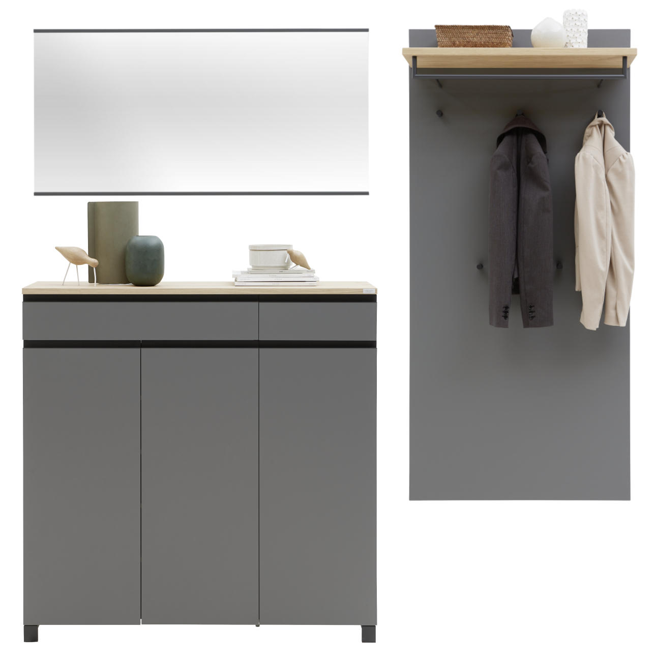 GARDEROBE Anthrazit, Grau, Eichefarben - Eichefarben/Anthrazit, Design, Holz/Metall (215/200/37cm) - Dieter Knoll