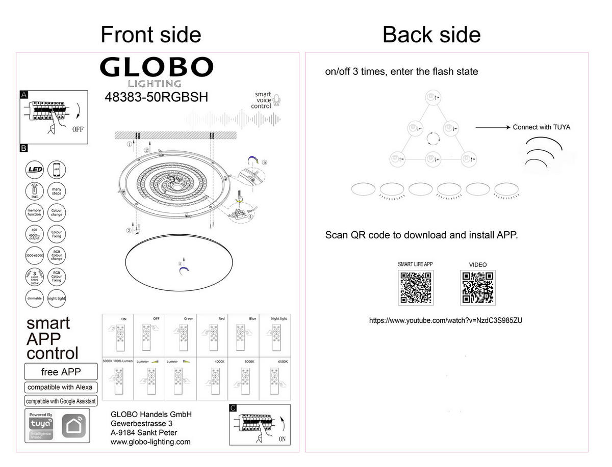LED-DECKENLEUCHTE Rena  Smart 70/8 cm   - Opal/Weiß, Basics, Kunststoff/Metall (70/8cm) - Globo