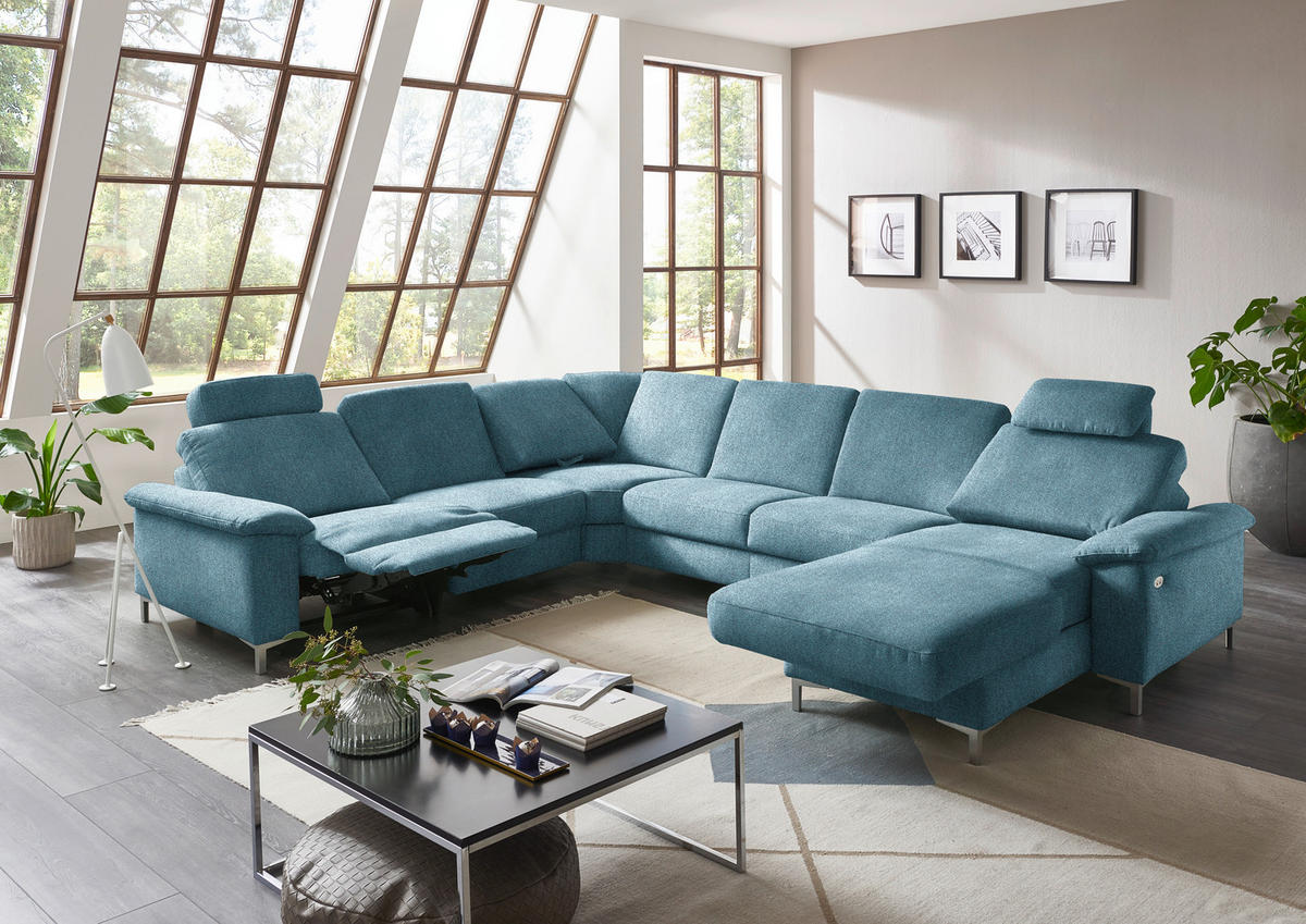 WOHNLANDSCHAFT in Chenille Blau  - Blau/Alufarben, Design, Textil/Metall (265/333/170cm) - Dieter Knoll