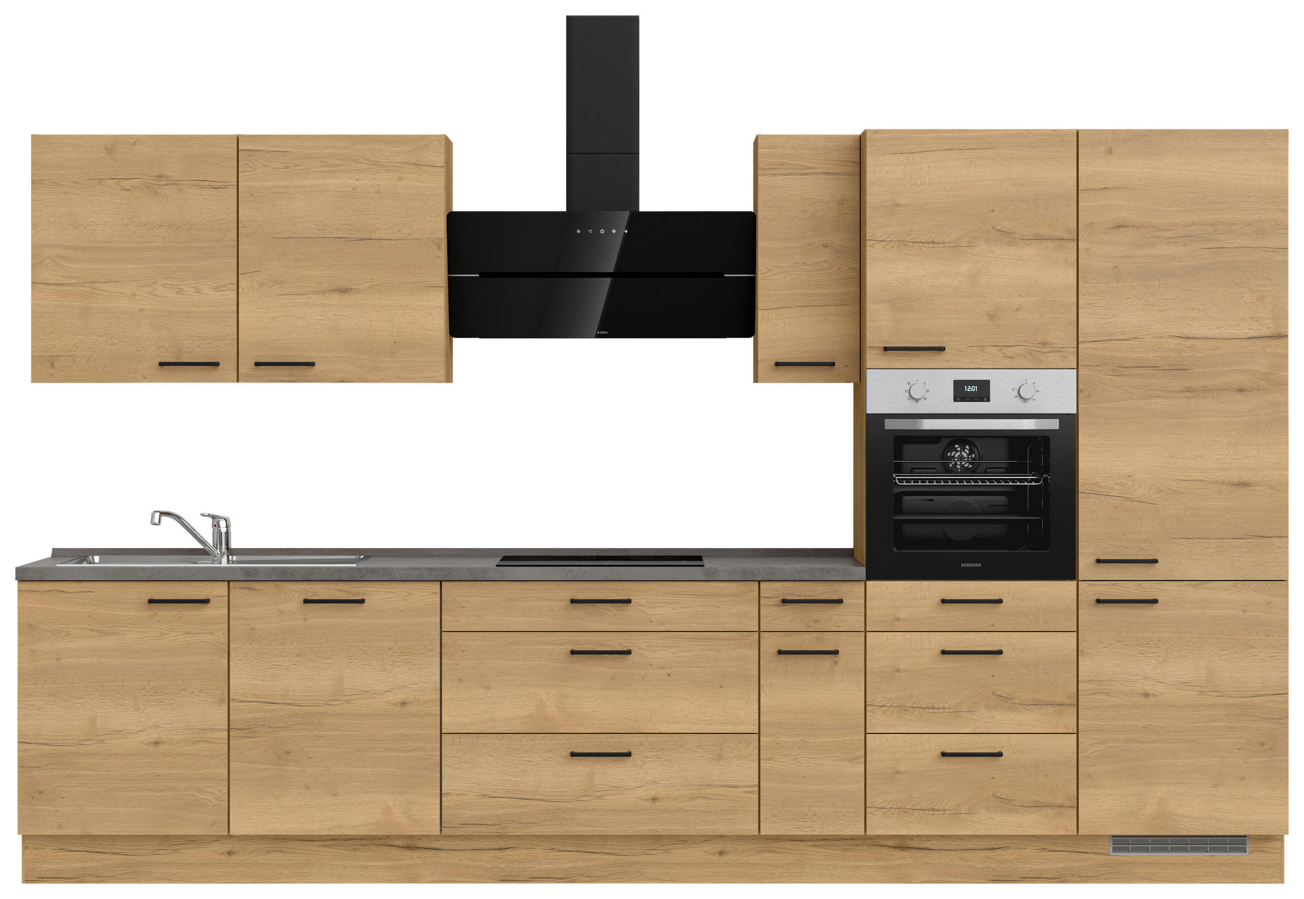 KÜCHENLEERBLOCK 360 cm   in Eichefarben, Schieferfarben  - Schieferfarben/Eichefarben, MODERN, Holzwerkstoff/Metall (360cm) - Nobilia
