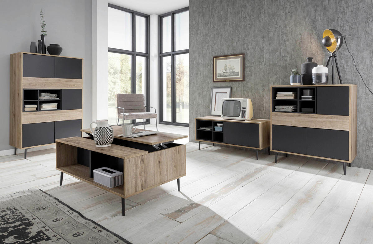 LOWBOARD  in 97,5/45/39 cm  - Anthrazit/Schwarz, Design, Holzwerkstoff/Metall (97,5/45/39cm) - Livetastic