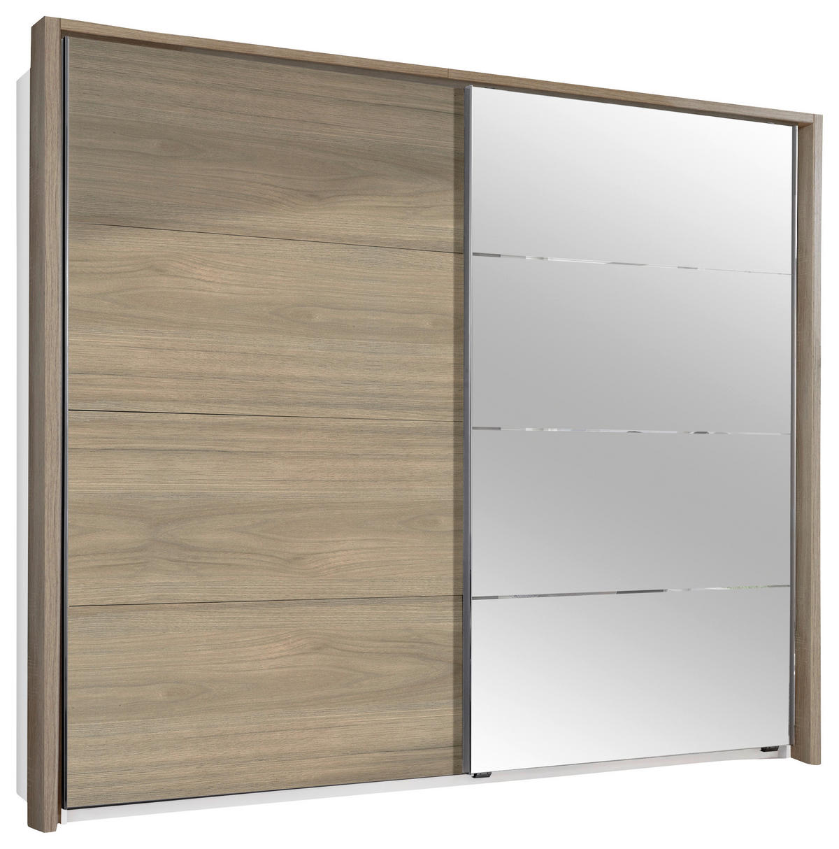 SCHWEBETÜRENSCHRANK  in Weiß, Eichefarben, Hickory  - Eichefarben/Alufarben, Design, Glas/Holzwerkstoff (225/210/65cm) - Carryhome