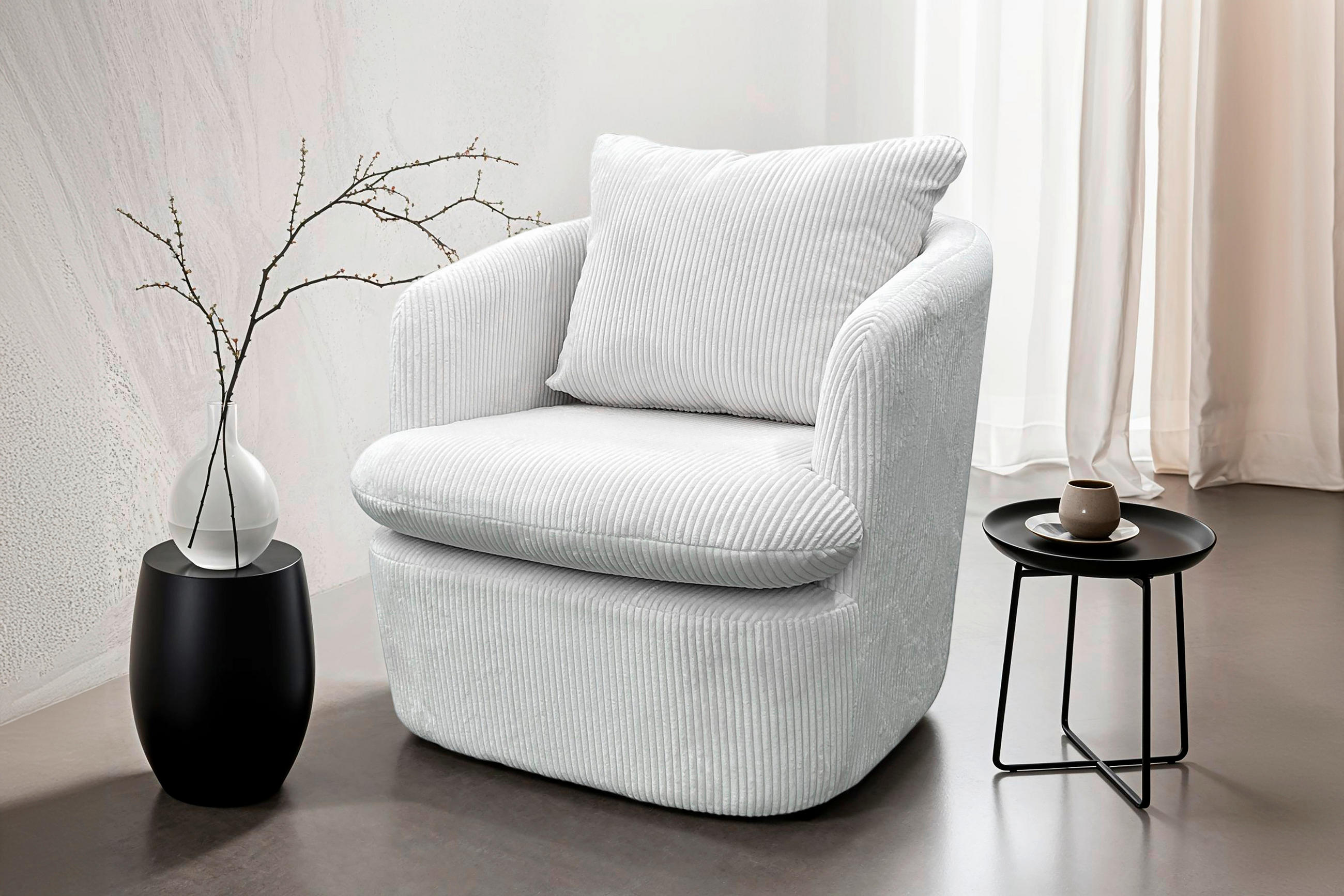 SESSEL in Cord Elfenbein  - Elfenbein, Basics, Textil (72/78/77cm) - MID.YOU