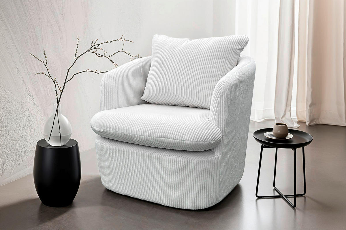 SESSEL in Cord Elfenbein  - Elfenbein, Basics, Textil (72/78/77cm) - MID.YOU