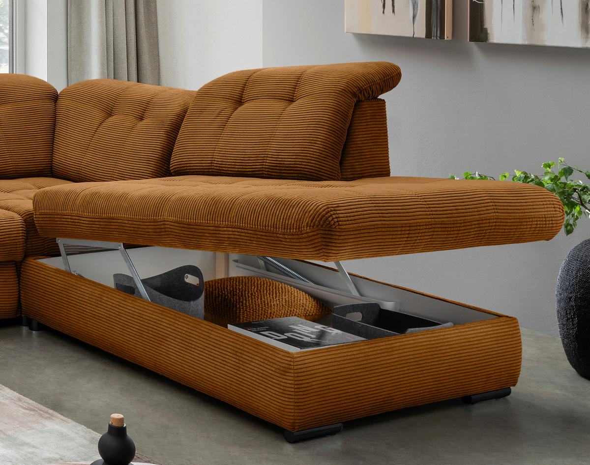WOHNLANDSCHAFT in Cord Goldfarben  - Goldfarben/Schwarz, Modern, Textil/Metall (184/387/252cm) - Livetastic