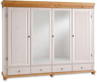 KLEIDERSCHRANK 4-türig Kiefer massiv Weiß, Kieferfarben - Weiß/Kieferfarben, Design, Holz/Metall (252/218/62cm) - Carryhome