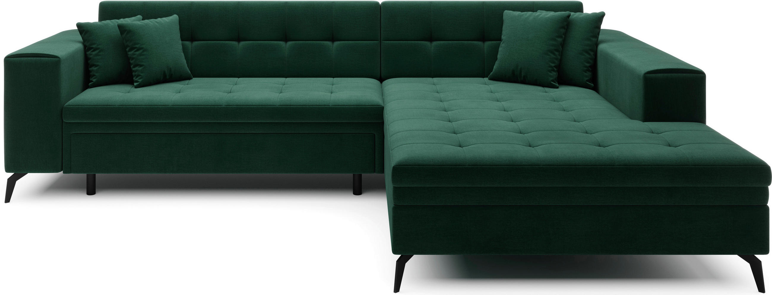 ECKSOFA Grün Samt  - Schwarz/Grün, Design, Textil/Metall (292/196cm) - MID.YOU