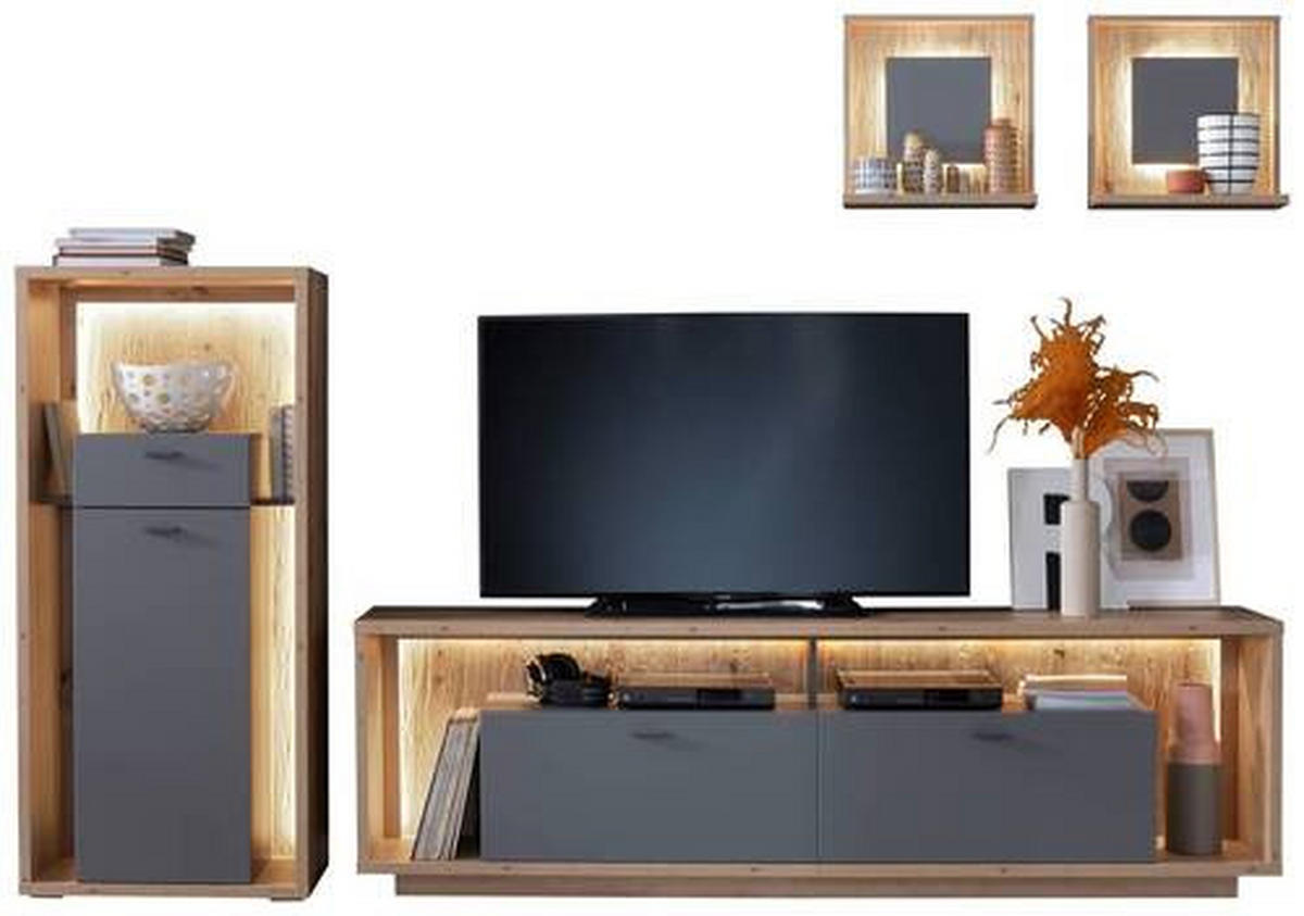 WOHNWAND  in Grau, Eichefarben  286/200/40 cm  - Eichefarben/Grau, Design, Holzwerkstoff/Metall (286/200/40cm) - MID.YOU