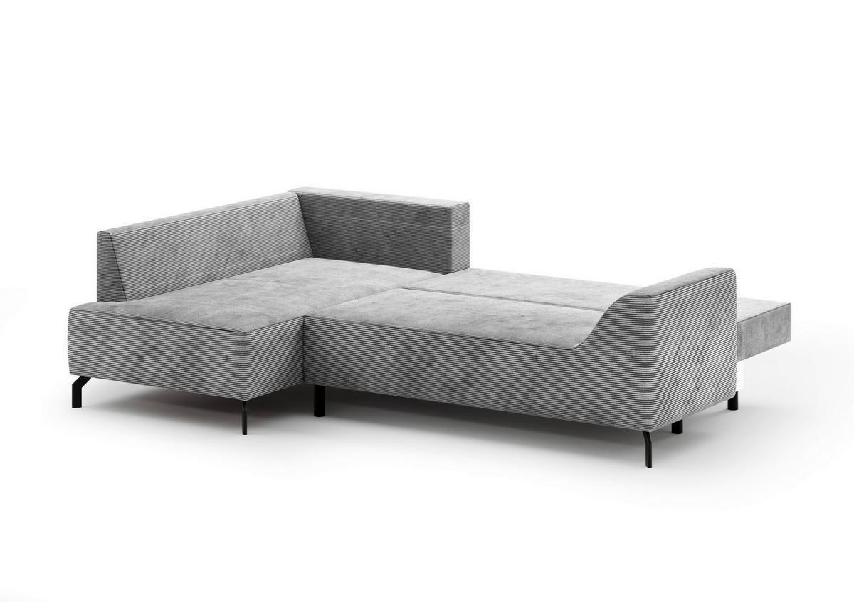 ECKSCHLAFSOFA  mit Bettkasten erhältlich, Schlafen auf Sitzhöhe, Bettfunktion erhältlich, Rücken echt, seitenverkehrt erhältlich Cord Hellgrau  - Hellgrau/Schwarz, Design, Textil/Metall (167/273cm) - MID.YOU