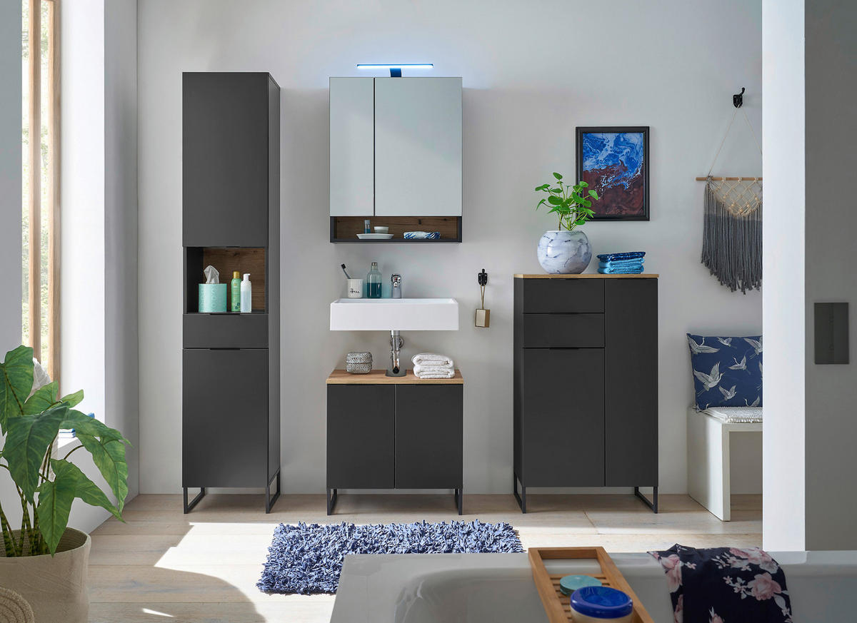 SPIEGELSCHRANK 60/75/23 cm  - Schwarz, KONVENTIONELL, Glas/Holzwerkstoff (60/75/23cm) - home24