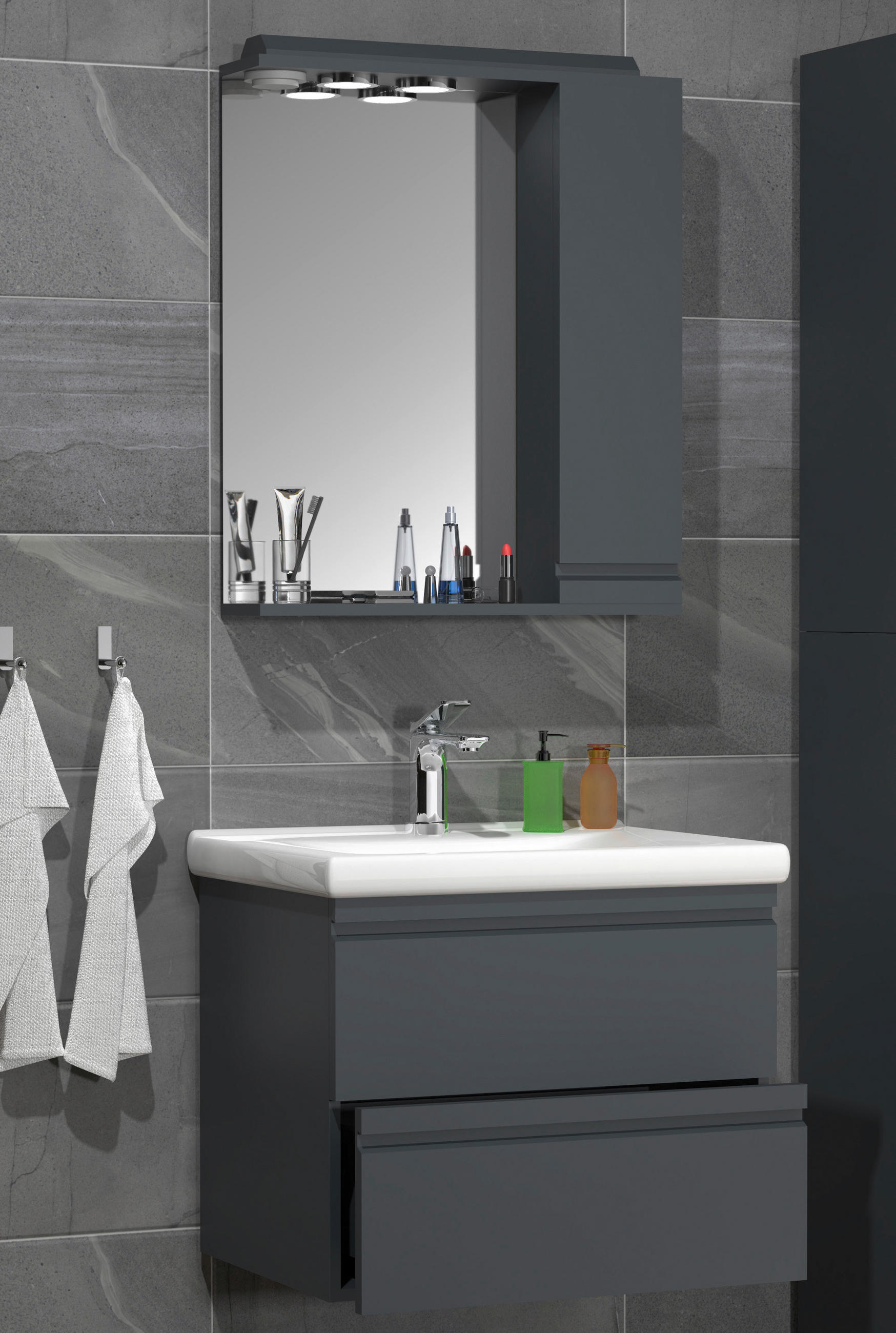 BADEZIMMER 3-teilig  in 60 cm  - Anthrazit/Weiß, MODERN, Glas/Keramik (60cm) - MID.YOU