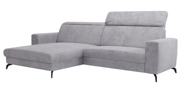 ECKSOFA inkl. Funktion Hellgrau Cord - Hellgrau/Schwarz, KONVENTIONELL, Textil/Metall (178/290cm) - Cantus