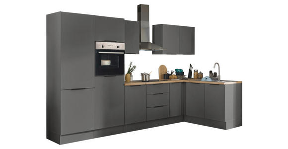 ECKKÜCHE 330/165 cm in Graphitfarben - Schwarz/Graphitfarben, Basics, Holzwerkstoff/Metall (330/165cm) - Xora