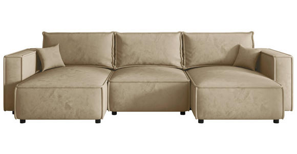 WOHNLANDSCHAFT Beige Webstoff  - Beige/Schwarz, MODERN, Kunststoff/Textil (153/350/153cm) - Xora