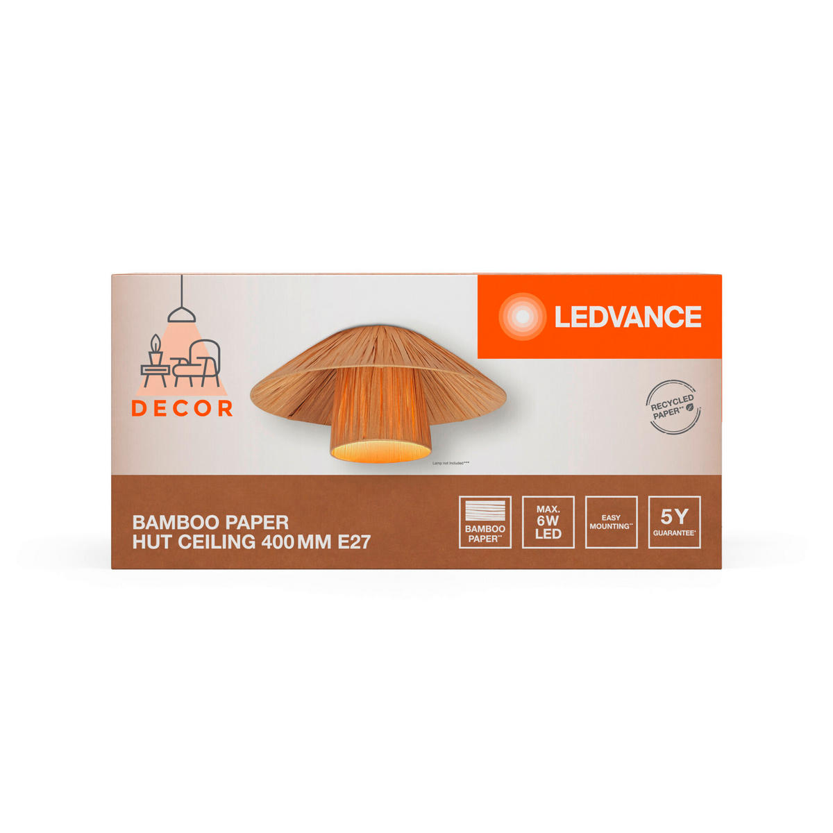 DECKENLEUCHTE 40/18,6 cm   - Braun, Natur, Naturmaterialien/Metall (40/18,6cm) - Ledvance
