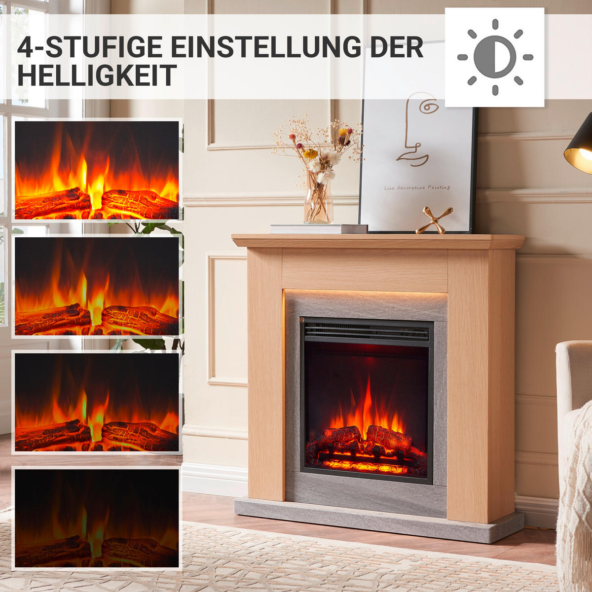 ELEKTROKAMIN - Hellbraun, Basics, Holzwerkstoff/Metall (89/88/25cm)