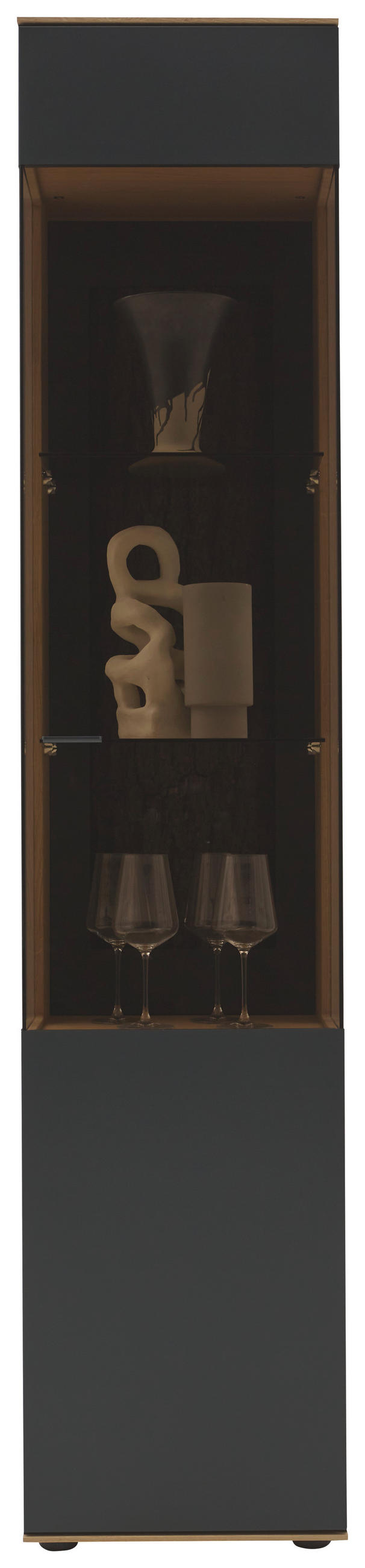 VITRINE  in vollmassiv Kerneiche Anthrazit, Eichefarben - Eichefarben/Anthrazit, Natur, Glas/Holz (43/205/44cm) - Valnatura