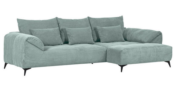 ECKSOFA  in Cord Mintgrün Zierkissen, Rückenkissen, Rücken echt  311/176 cm  - Schwarz/Mintgrün, KONVENTIONELL, Textil/Metall (311/176cm) - Carryhome