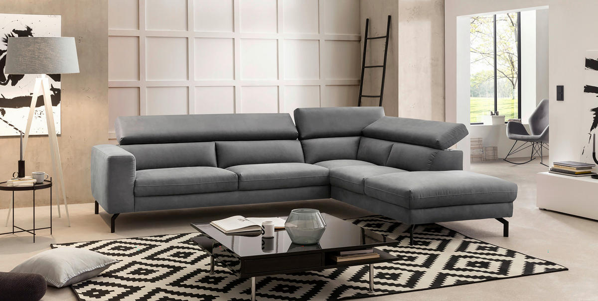 ECKSOFA CALIFORNIA in Mikrofaser Grau  305/233 cm  - Schwarz/Grau, MODERN, Textil/Metall (305/233cm) - Trendmanufaktur