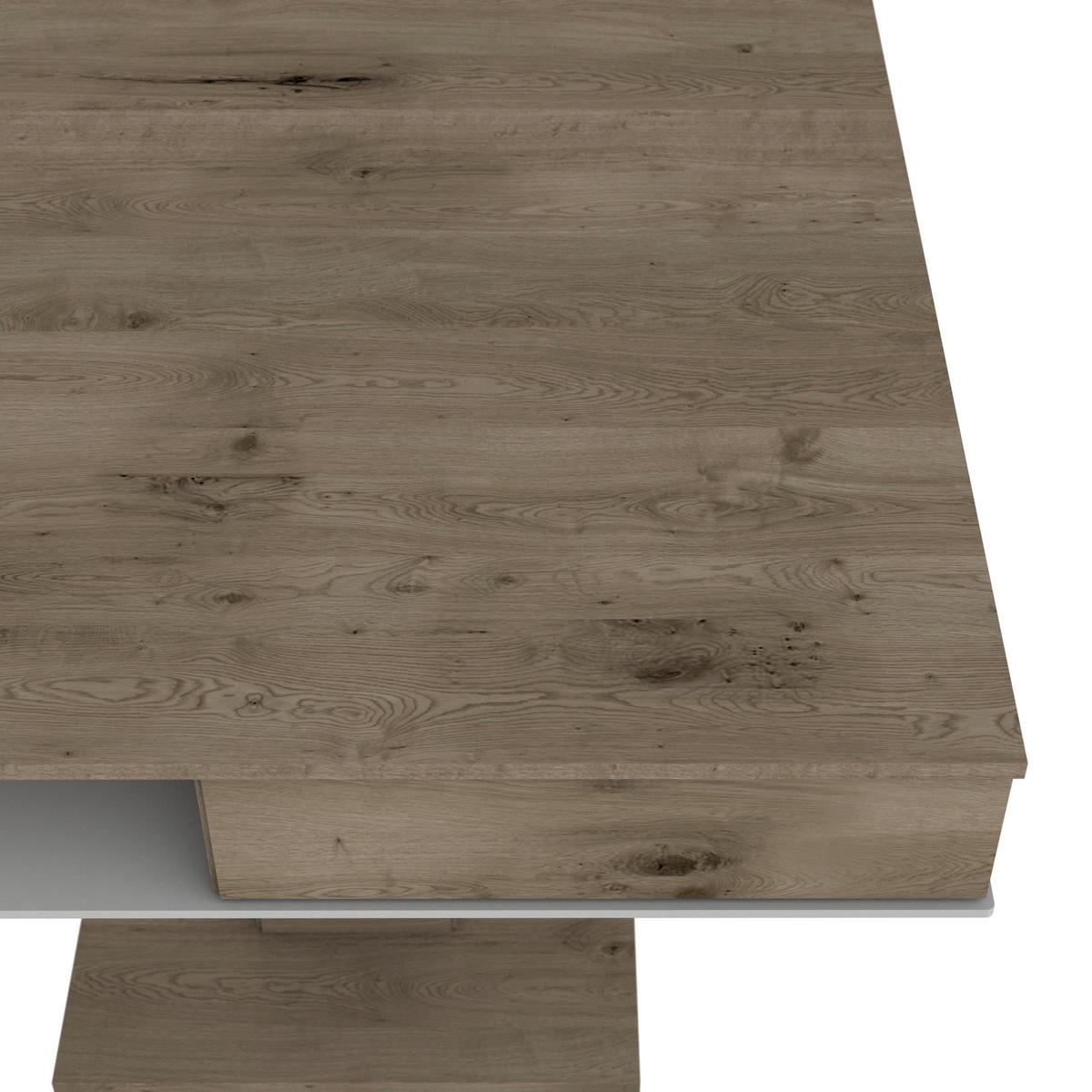 COUCHTISCH in Holz, Glas 90/90/38,3-74,3 cm  - Weiss/Eichefarben, Design, Glas/Holz (90/90/38,3-74,3cm) - Voglauer