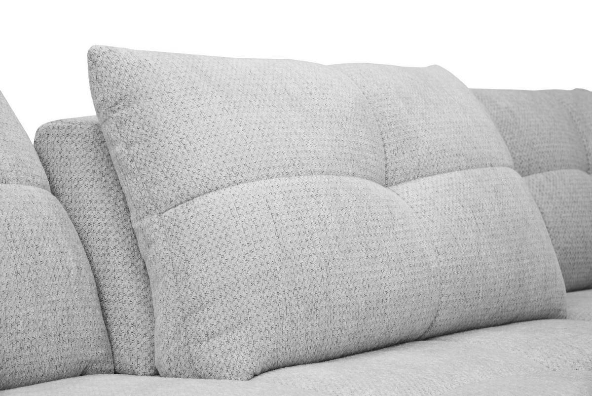 ECKSOFA Hellgrau Chenille Armlehnenkissen, Rücken echt, Sitztiefenverstellung  - Hellgrau/Schwarz, KONVENTIONELL, Textil/Metall (313/215cm) - Hom`in