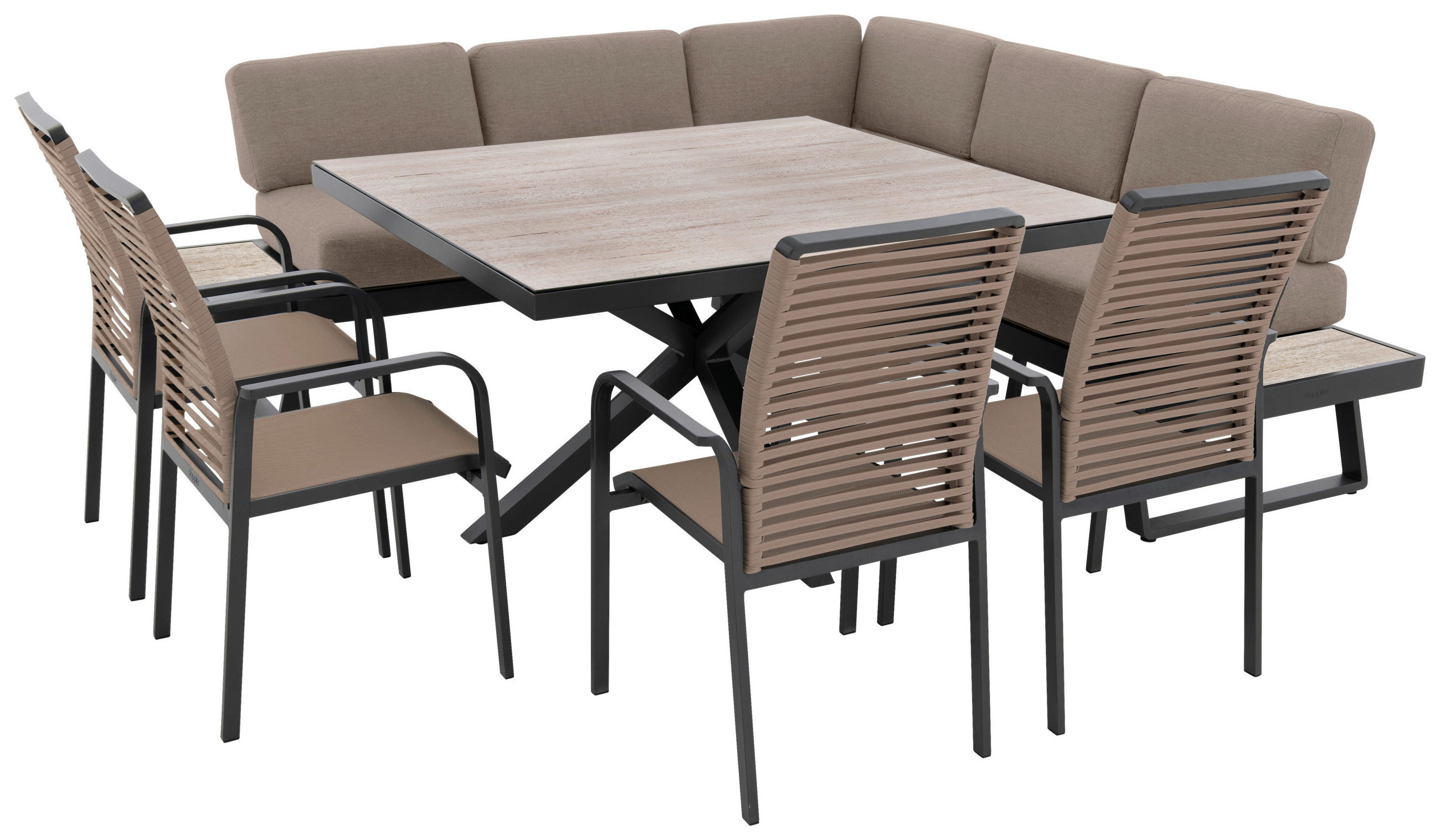 LOUNGE ÉTKEZŐGARNITÚRA 7 részes  242/242 cm   - bézs/antracit, Modern, textil/fém (242/242cm) - Doppler