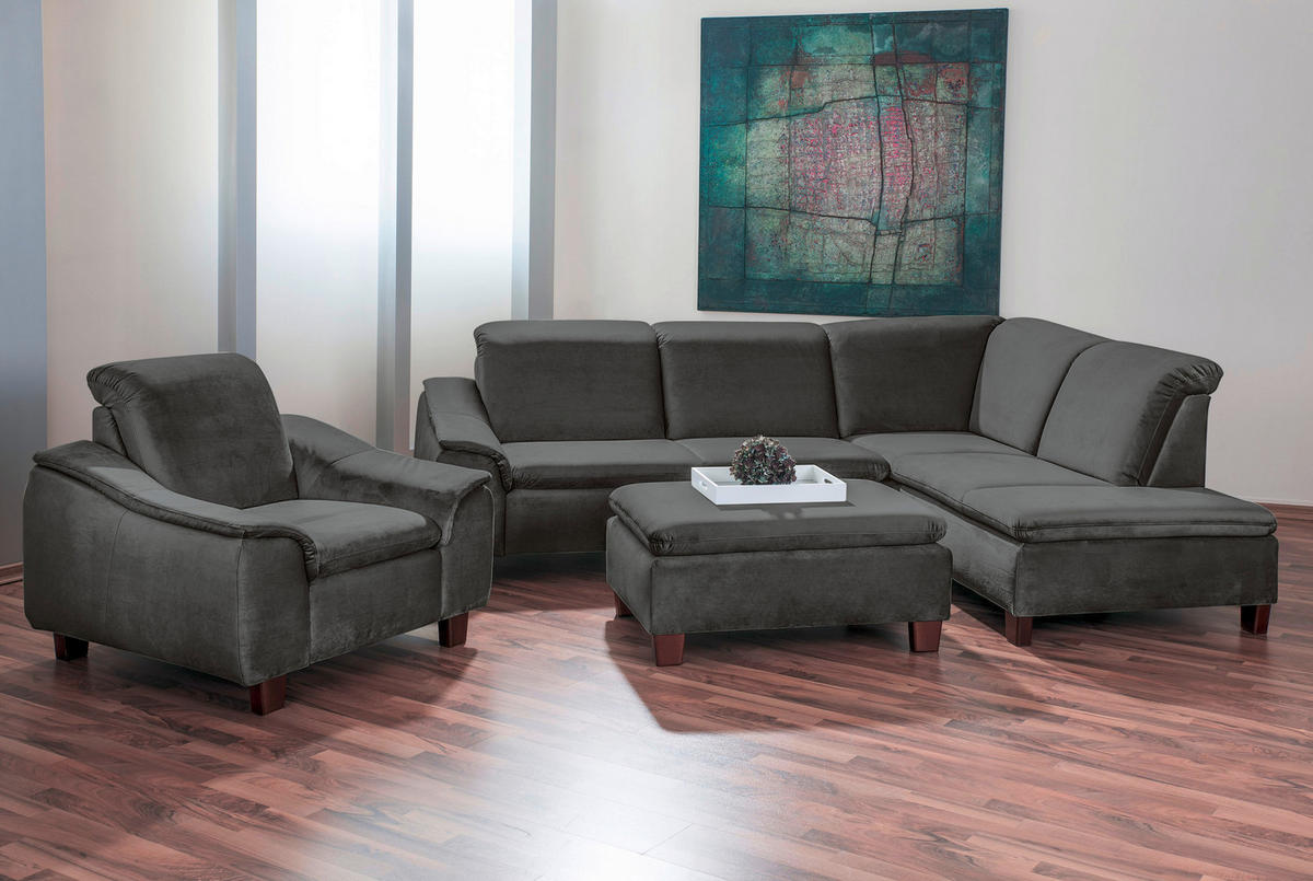 ECKSOFA in Flachgewebe Anthrazit  - Anthrazit/Nussbaumfarben, Design, Holz/Textil (247/187cm) - Max Winzer