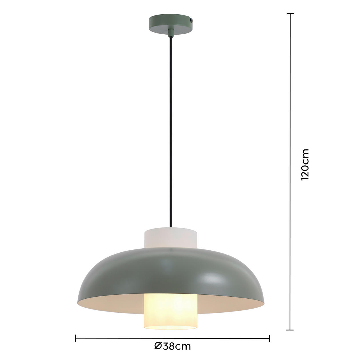 HÄNGELEUCHTE 38/120 cm  - Weiß/Grün, Trend, Glas/Metall (38/120cm) - Collet's Monde