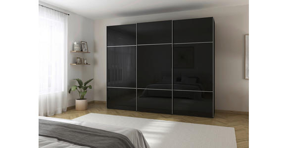 SCHWEBETÜRENSCHRANK 301/223/68 cm 3-türig Schwarz  - Alufarben/Schwarz, KONVENTIONELL, Glas/Holzwerkstoff (301/223/68cm) - Novel