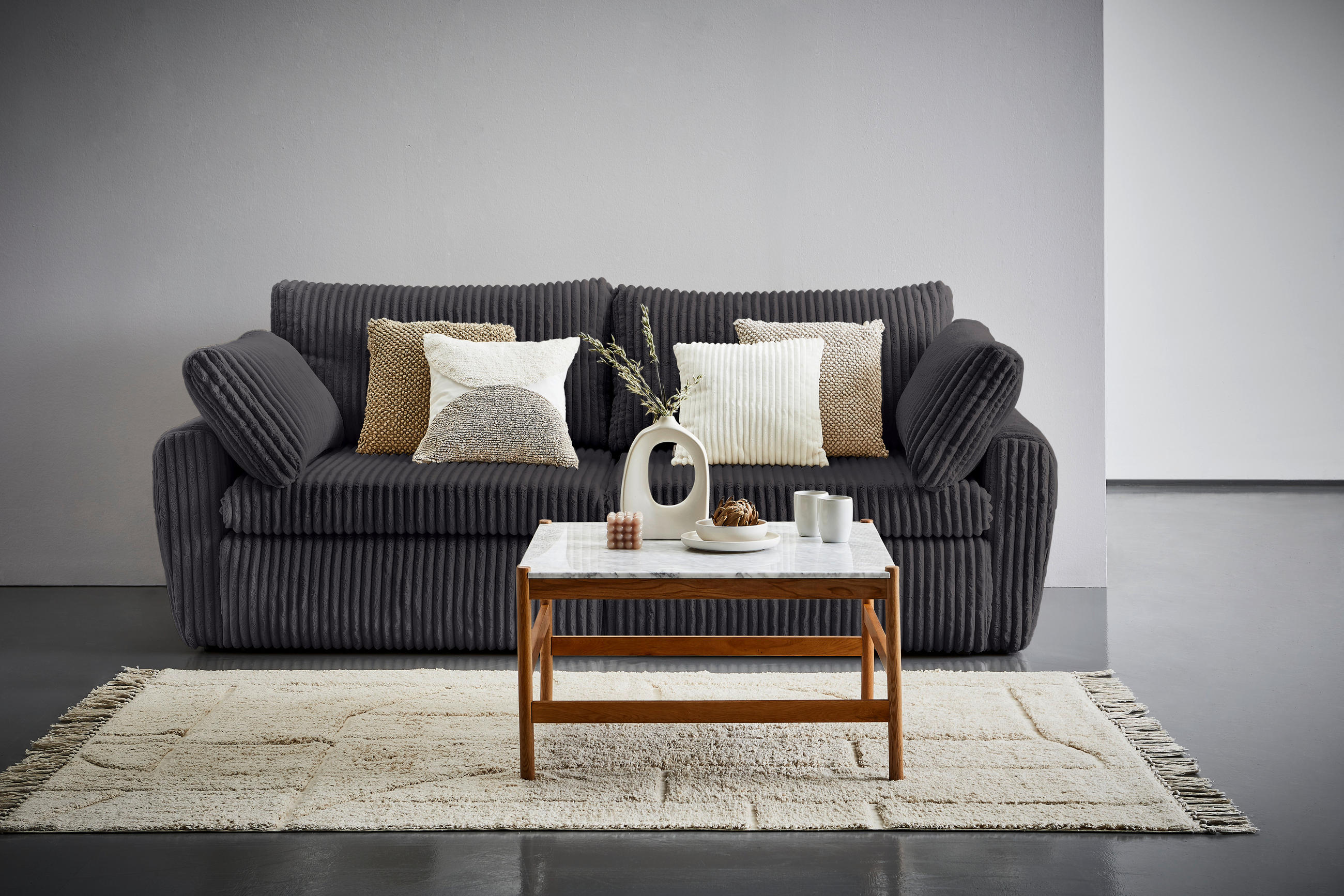 SCHLAFSOFA Cord, Plüsch Schwarz  - Schwarz, MODERN, Kunststoff/Textil (240/90/120cm) - Carryhome