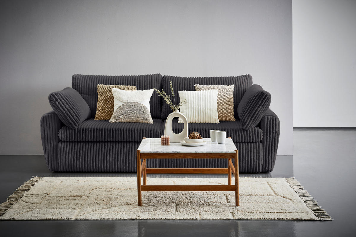 SCHLAFSOFA  mit Stoffauswahl, Liegefunktion, Schlafen auf Sitzhöhe, Rücken echt Cord, Plüsch Schwarz  - Schwarz, MODERN, Kunststoff/Textil (240/90/120cm) - Carryhome