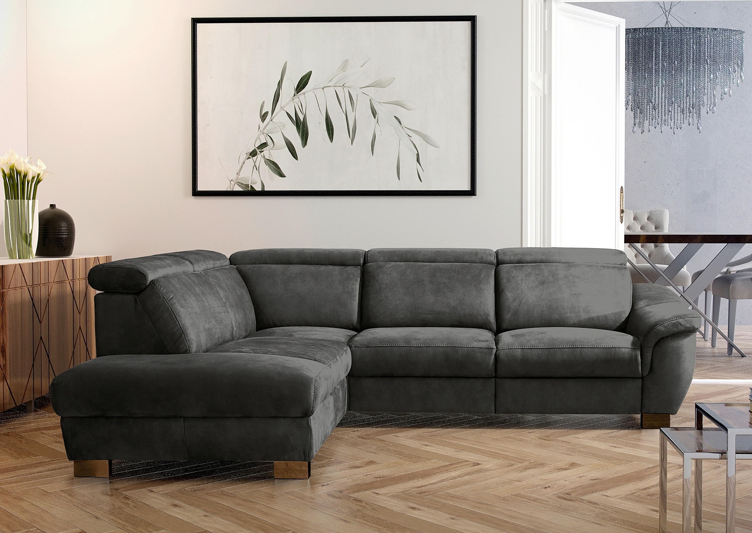 ECKSOFA TREND Anthrazit Mikrofaser Relaxfunktion, Kopfteilverstellung  - Wengefarben/Anthrazit, Design, Holz/Textil (238/276cm) - Livetastic