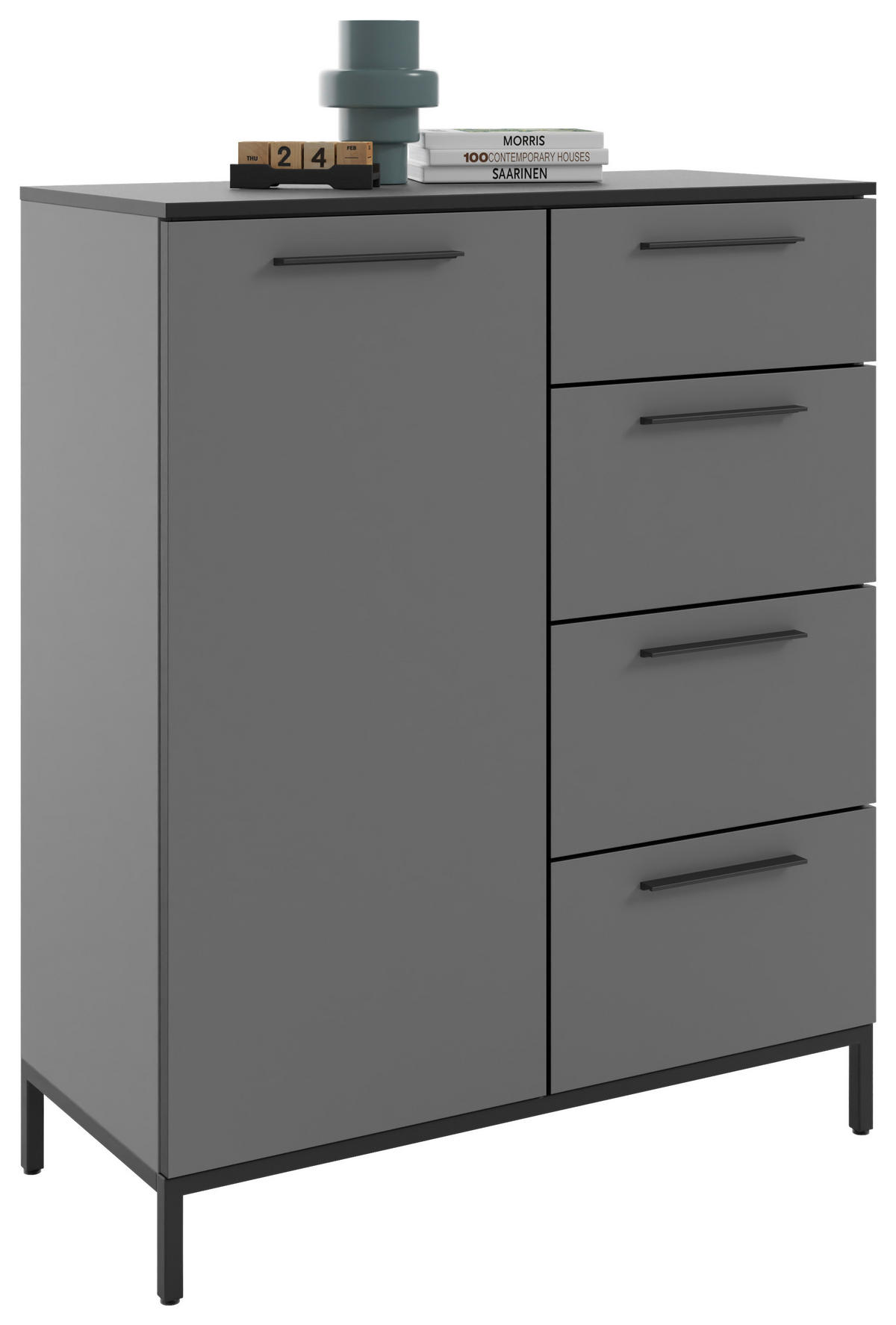 KOMMODE Soul  in 90/111/40 cm  - Dunkelgrau/Schwarz, MODERN, Holzwerkstoff/Metall (90/111/40cm)