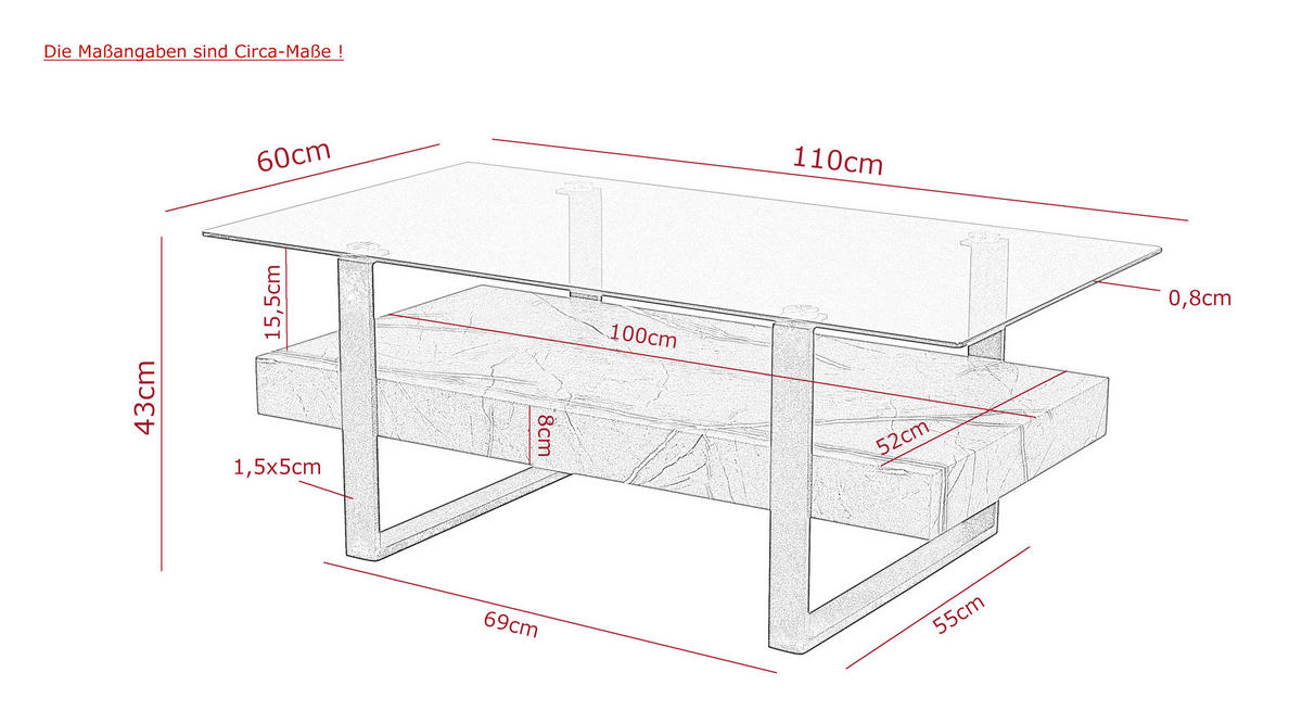 COUCHTISCH in Metall, Glas, Holzwerkstoff 110/60/43 cm  - Dunkelgrau/Schwarz, Design, Glas/Holzwerkstoff (110/60/43cm) - Livetastic