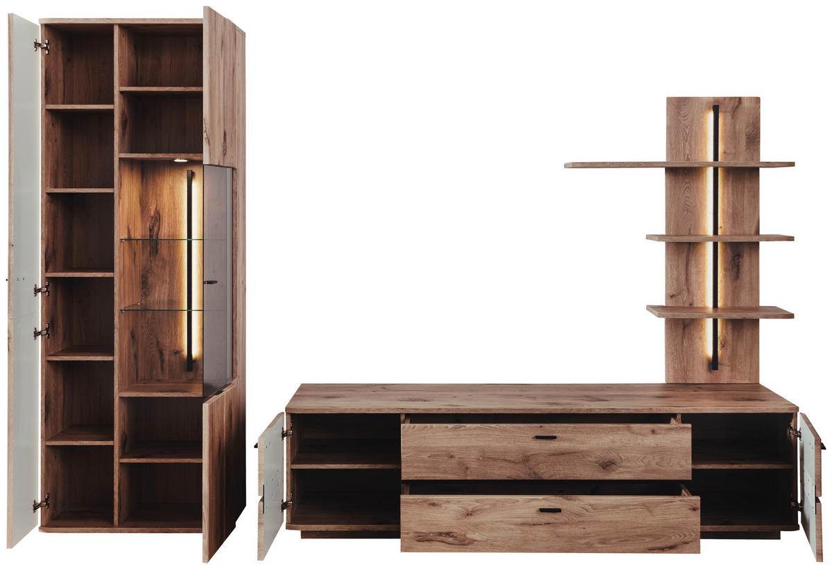 WOHNWAND  in Anthrazit, Eichefarben 285/208/50 cm  - Eichefarben/Anthrazit, Konventionell, Glas/Holzwerkstoff (285/208/50cm) - Cantus