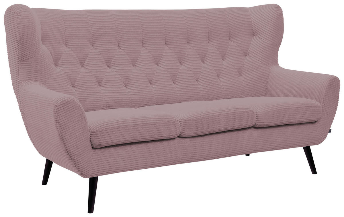 3-SITZER-SOFA Cord Rosa  - Schwarz/Rosa, Design, Holz/Textil (187/101/95cm) - Stylife
