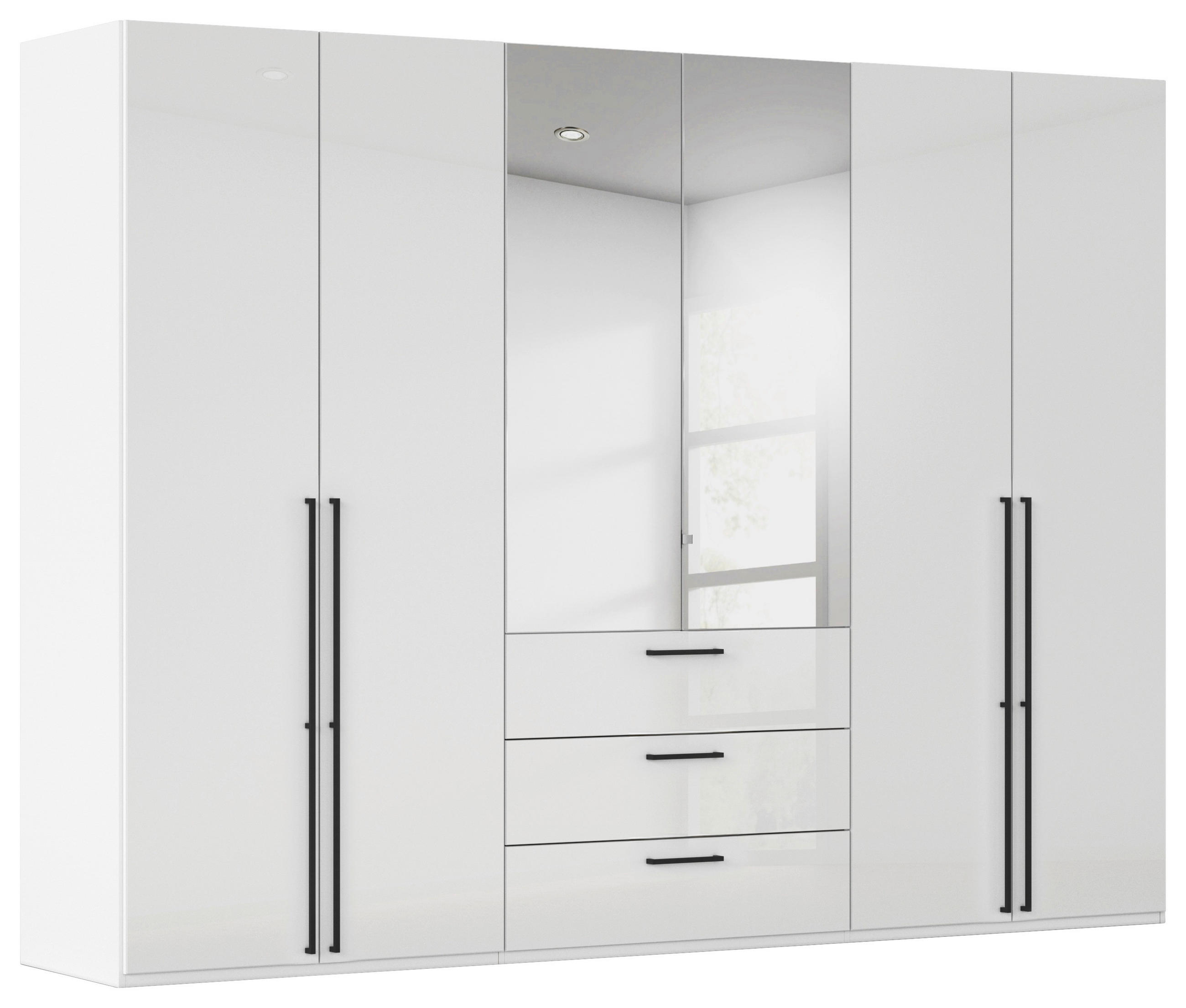 DREHTÜRENSCHRANK 301/235/61 cm,  in Weiß, Weiß Hochglanz, 6-türig  - Chromfarben/Weiß Hochglanz, Basics, Glas/Holzwerkstoff (301/235/61cm) - Novel