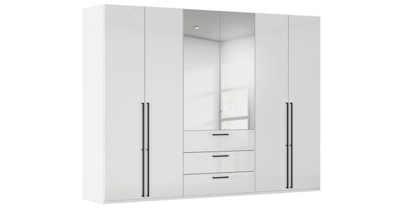 DREHTÜRENSCHRANK 301/235/61 cm,  in Weiß, Weiß Hochglanz, 6-türig  - Chromfarben/Weiß Hochglanz, Basics, Glas/Holzwerkstoff (301/235/61cm) - Novel