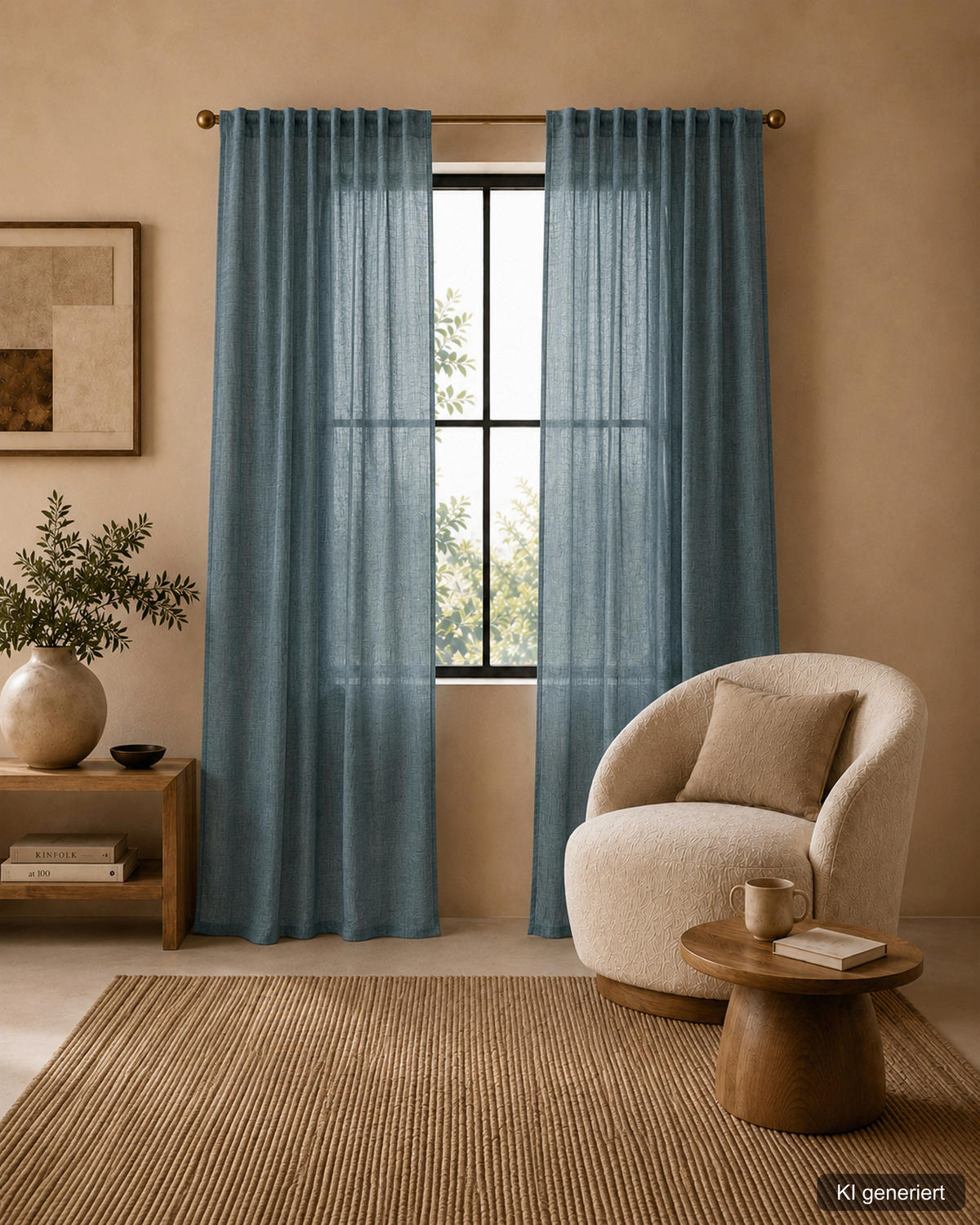 FERTIGVORHANG halbtransparent  - Blau, Basics, Textil (140/160cm)