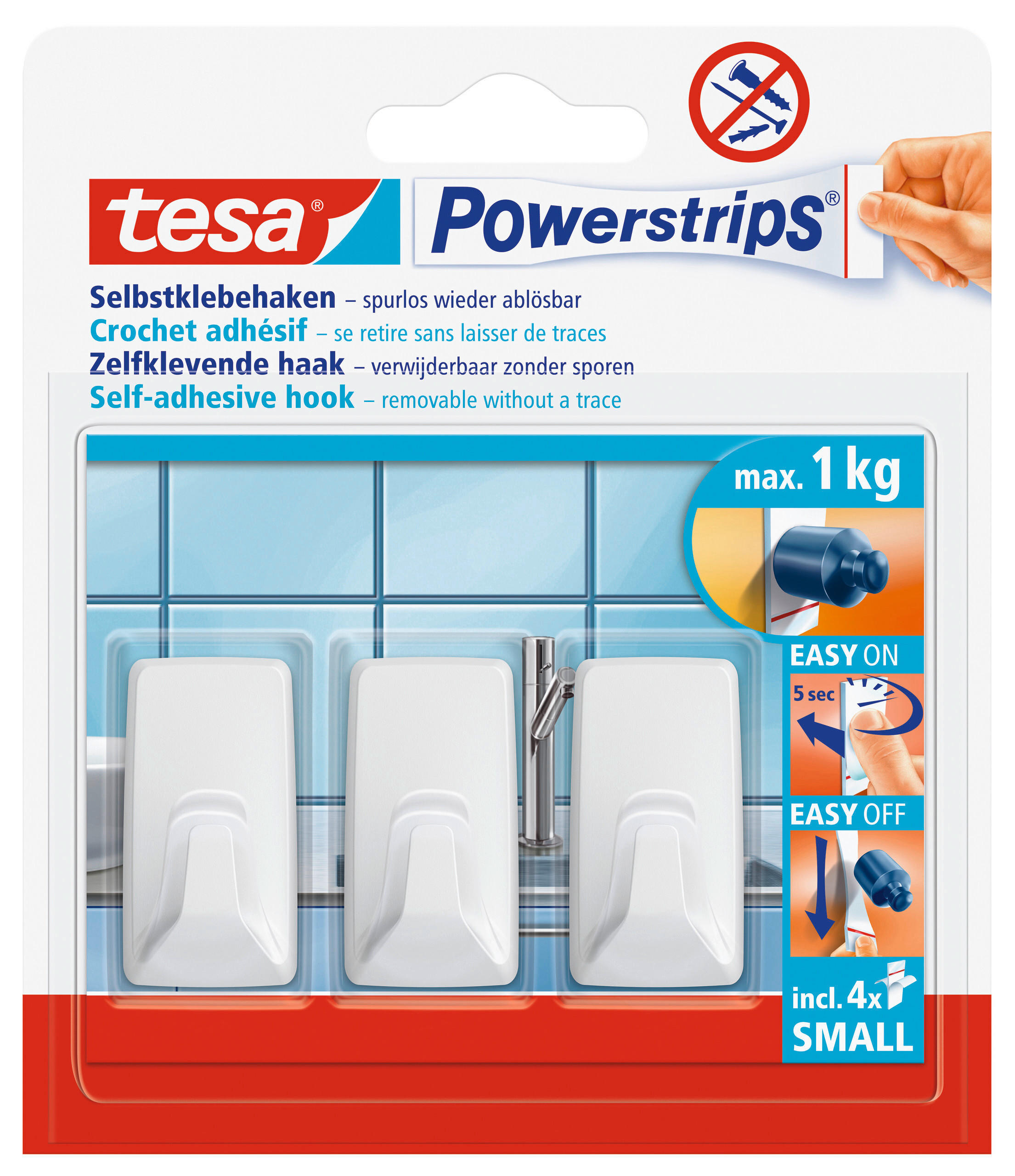 KLEBEHAKEN 3 Stück  in Weiß  - Weiß, Basics, Kunststoff (1,6/3,9/2,1cm) - Tesa