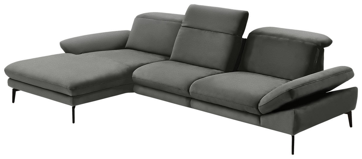 ECKSOFA in Chenille Grau  - Schwarz/Grau, Design, Textil/Metall (188/319cm) - Beldomo System