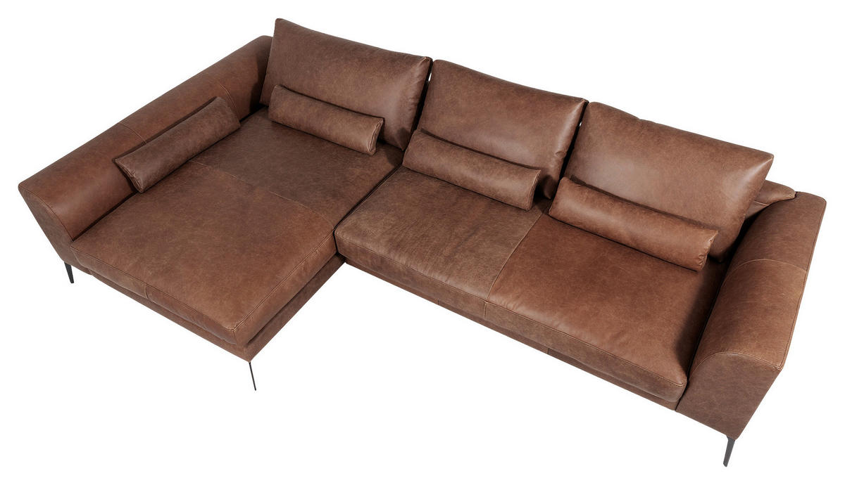 ECKSOFA in Echtleder Braun  172/313 cm  - Schwarz/Braun, Design, Leder/Metall (172/313cm) - Livetastic