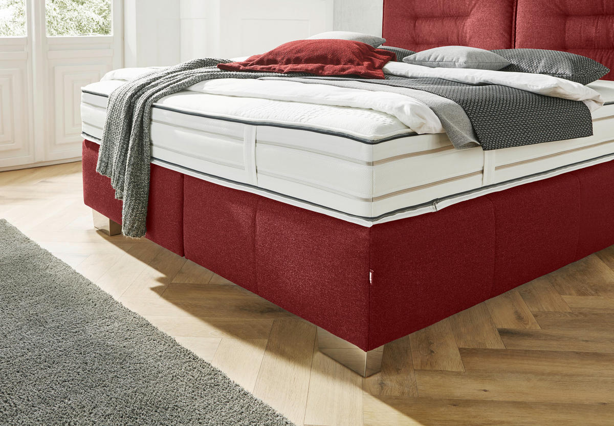 BOXSPRINGBETT 160/200 cm  in Rot  - Chromfarben/Rot, Konventionell, Textil (160/200cm) - Dieter Knoll