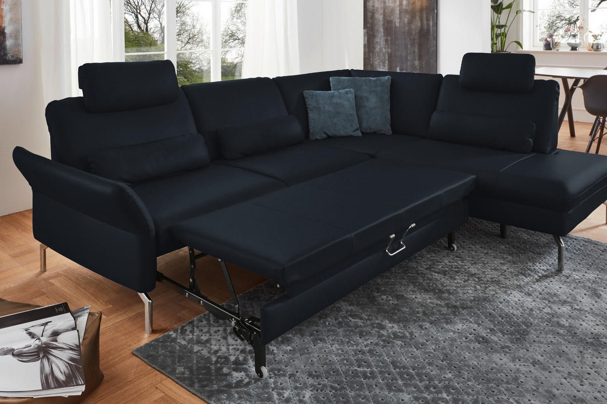ECKSOFA in Echtleder Dunkelblau  - Alufarben/Dunkelblau, Konventionell, Leder/Metall (284/220cm) - Beldomo Premium