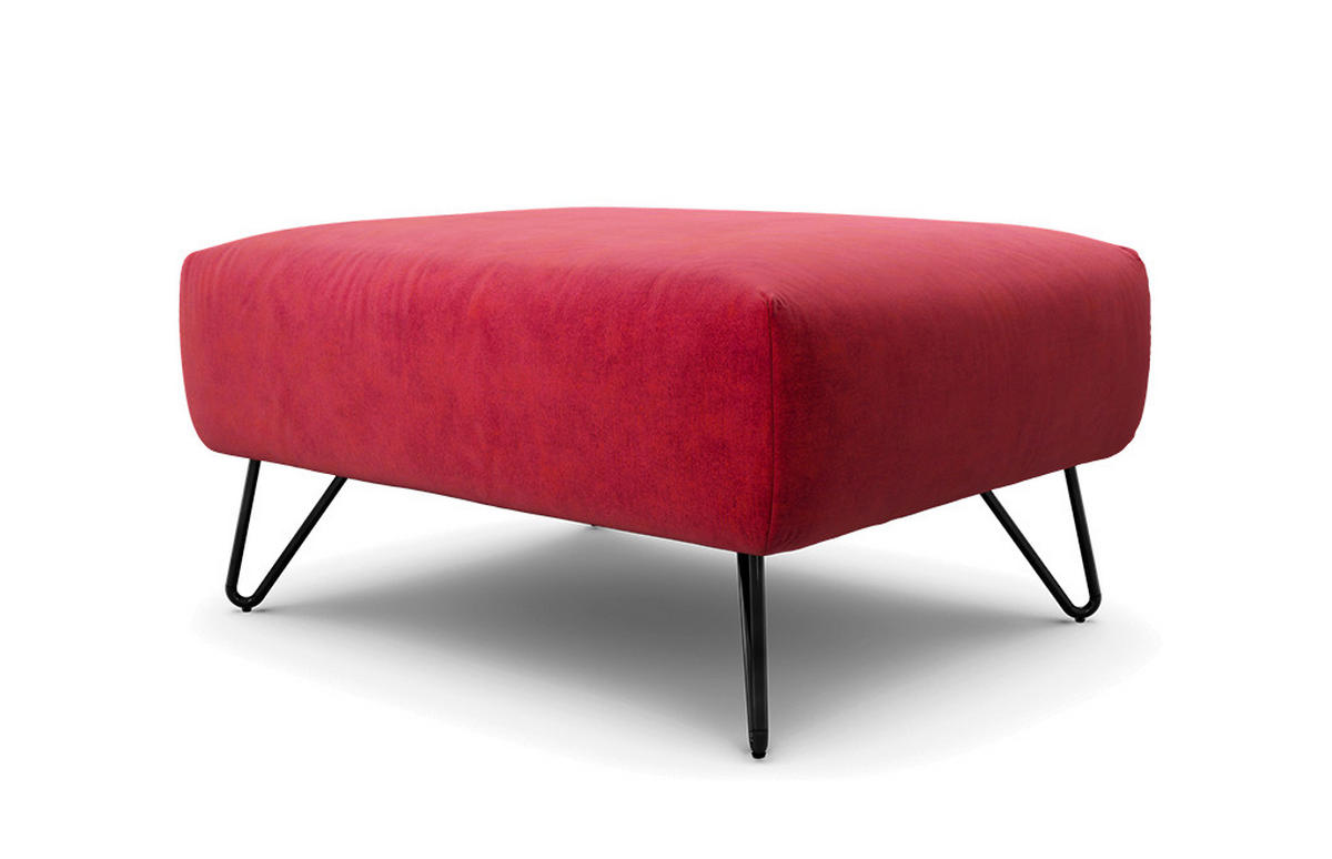 HOCKER Samt Rot  - Rot/Schwarz, Design, Textil/Metall (90/70/46cm) - SENSOO