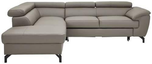 ECKSOFA inkl. Funktionen Schlammfarben Echtleder  - Schlammfarben/Schwarz, Design, Leder/Metall (220/256cm) - Celina Home