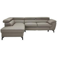 ECKSOFA in Echtleder Schlammfarben  - Schlammfarben/Schwarz, Design, Leder/Metall (220/256cm) - Celina Home